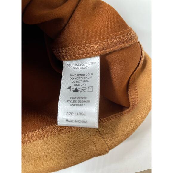 Shinestar Faux Suede Mini Skirt‎ Stretch Brown Womens L Office Siren Sexy Date - Picture 4 of 6